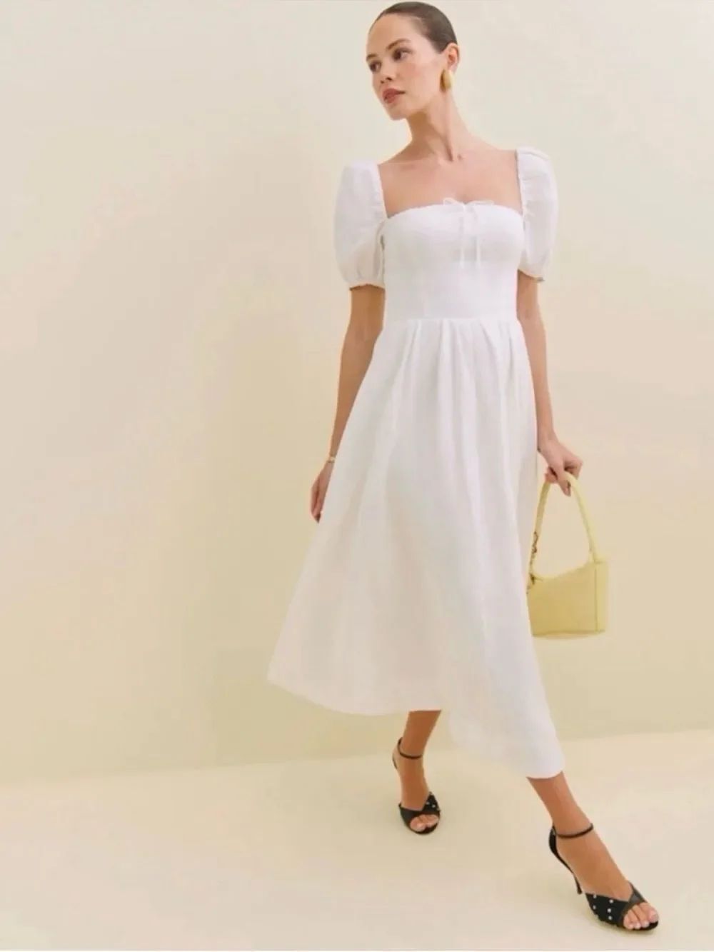 Reformation Marella Linen Puff Sleeve Dress- White